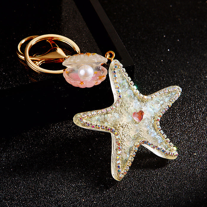 Wholesale Pearl Shell Sea Star Car Keychain Pendant Metal Keychain Gift