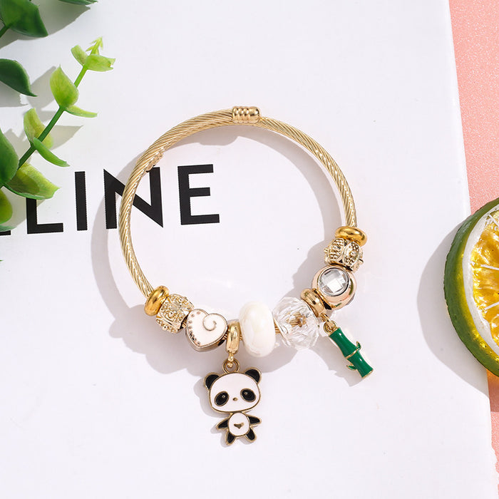 Wholesale Trendy Cartoon Panda Pendant Bracelet Stainless Steel Women' s Jewelry Gift Resale