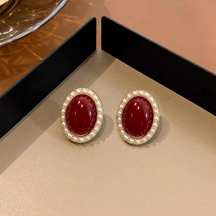 Wholesale wine red Pearl Earrings Without Ear Holes Ear Clip