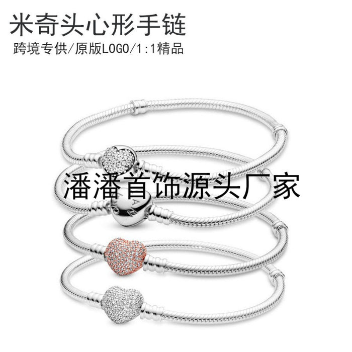 Wholesale Diamond Heart Silver Bracelet Beads JDC-BT-JYY006