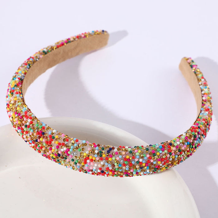 Wholesale Colorful Full Diamond Headband High-End Versatile Dopamine Color Headband Shiny Pearl Headband Hair Accessories