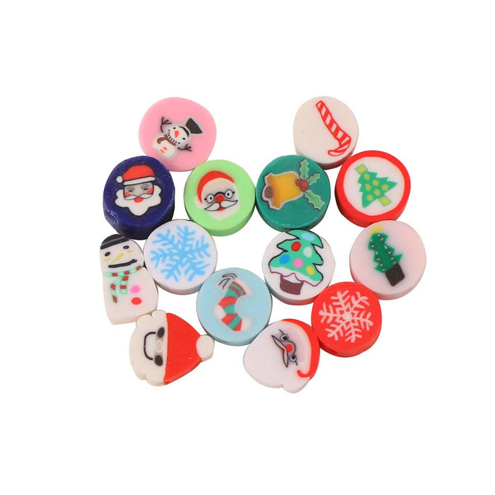 Wholesale 100pcs Polymer Clay Christmas Snowman Tree Cane Loose Beads JDC-BDS-LiuXia003