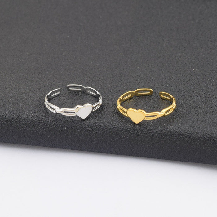 Wholesale Hollow out love ring titanium steel ring simple and personalized design geometric chain heart shape