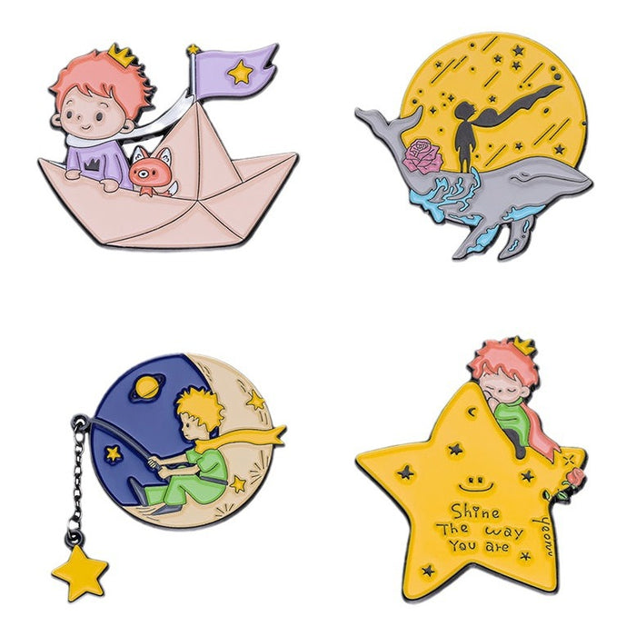 Wholesale Cartoon Anime Little Prince Series Peripheral Brooch Metal Cute Whale Badge Pendant Jewelry Clothing Accessories