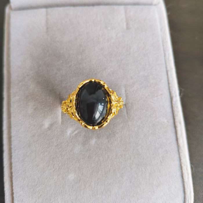 Wholesale Red agate green chalcedony sand gold ring, crown diamond ring, elegant temperament, retro open gemstone ring