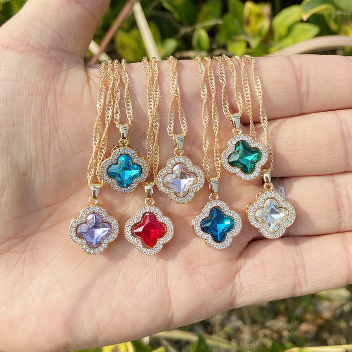 Wholesale Jewelry multi-color zircon flower necklace fashionable stainless steel niche collarbone chain