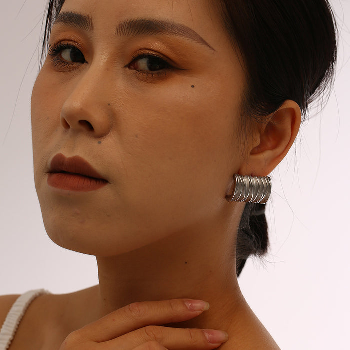 Wholesale Stainless steel patterned earrings, personalized square wave thread earrings, color preservation wholesale