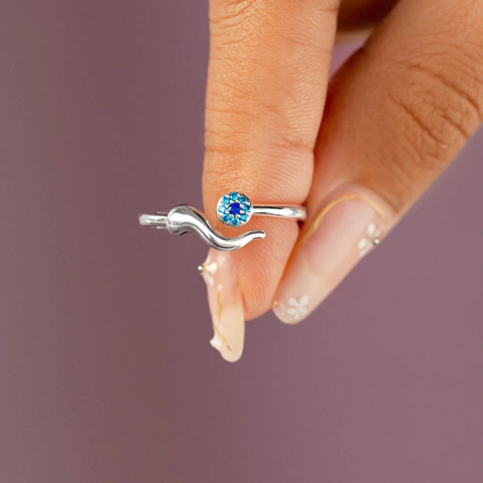 Wholesale Evil Demon Eye Ring Micro-Paved Zircon Geometric Open Band