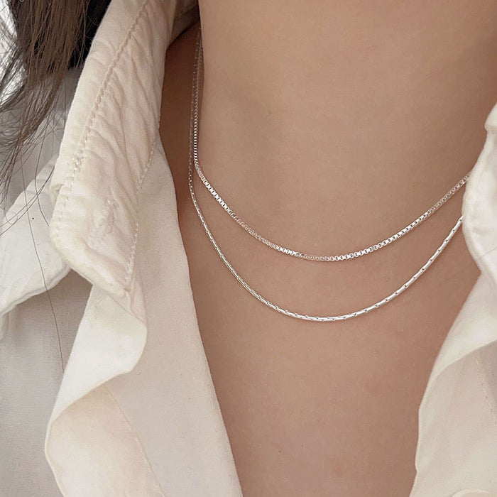Wholesale Pure silver plain chain necklace for women, light luxury, fine layering, versatile DIY pendant