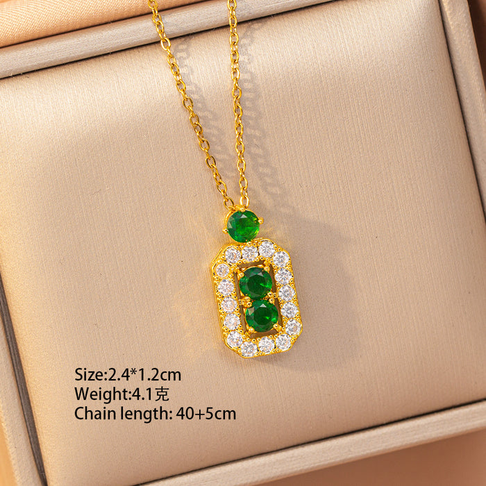 Wholesale Geometric Copper Inlaid Zircon Pendant Necklace Gold Plated Titanium Steel Layering Jewelry MOQ≥2