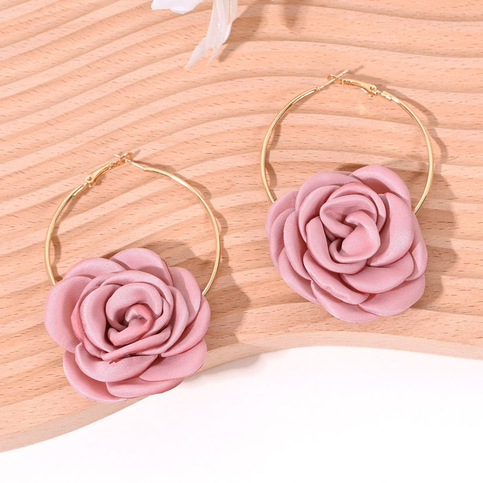 Wholesale Rose Ring Earrings New Exaggerated Elegant Flower Earrings Women's Versatile Charm Earrings
