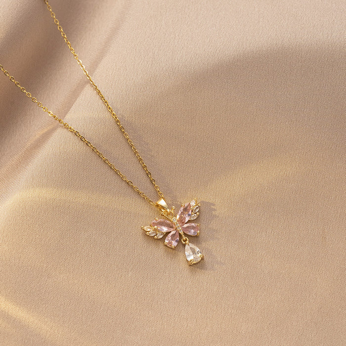 Wholesale Necklace, butterfly tassel, niche, simple, fashionable temperament, titanium steel lock chain