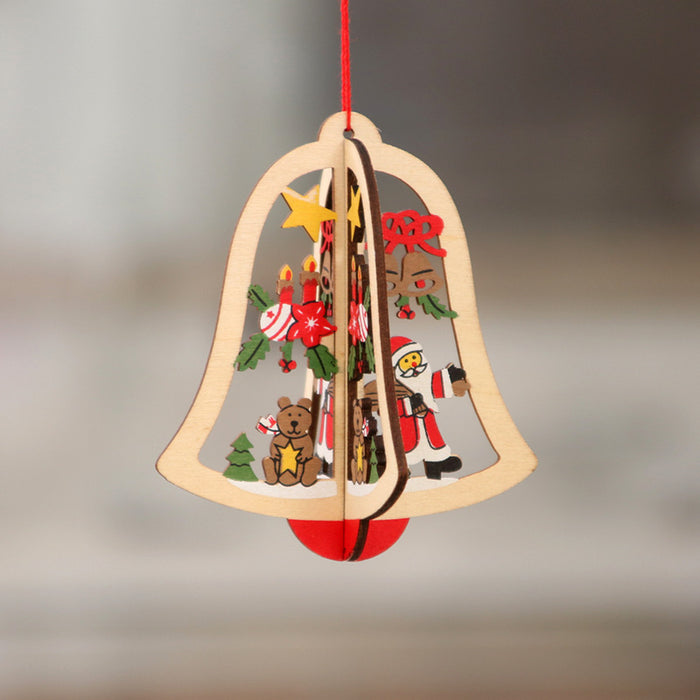Wholesale Christmas decorations wooden Christmas laser hollow Christmas tree small pendant wooden five-pointed star Bell pendant gift