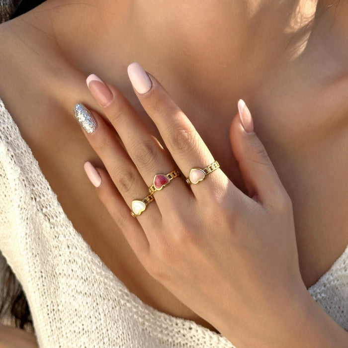 Wholesale Stainless Steel Love Dripping Oil Adjustable Ring Hollow Chain Design Open Ring