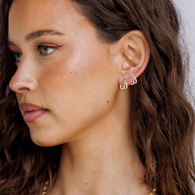 Wholesale New Light Luxury Micro Set Diamond Earrings Rose Gold Ring Earrings Set Two Piece Earrings