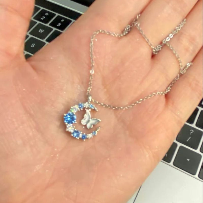 Wholesale Moon sparkling diamond butterfly necklace, fashionable, light luxury, niche accessory temperament, fashionable moon necklace