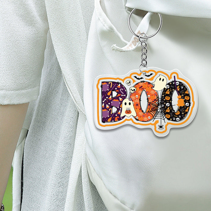 Wholesale Acrylic BOO Letters Ghost Bat Halloween Keychain JDC-KC-LvQ003