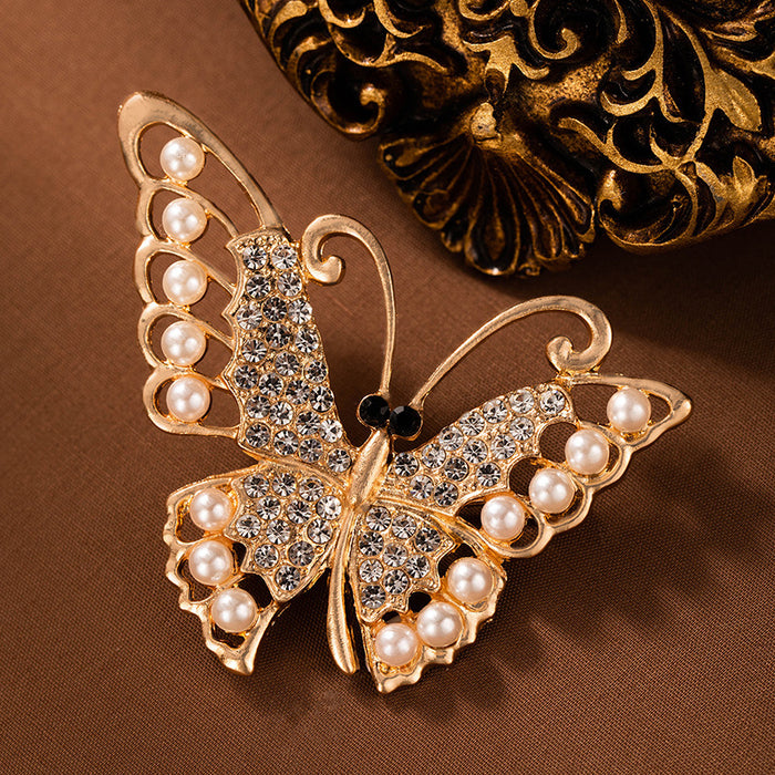 Wholesale Butterfly Diamond Pearl Brooch Collar Elegant Corsage  Heavy Industry Pin