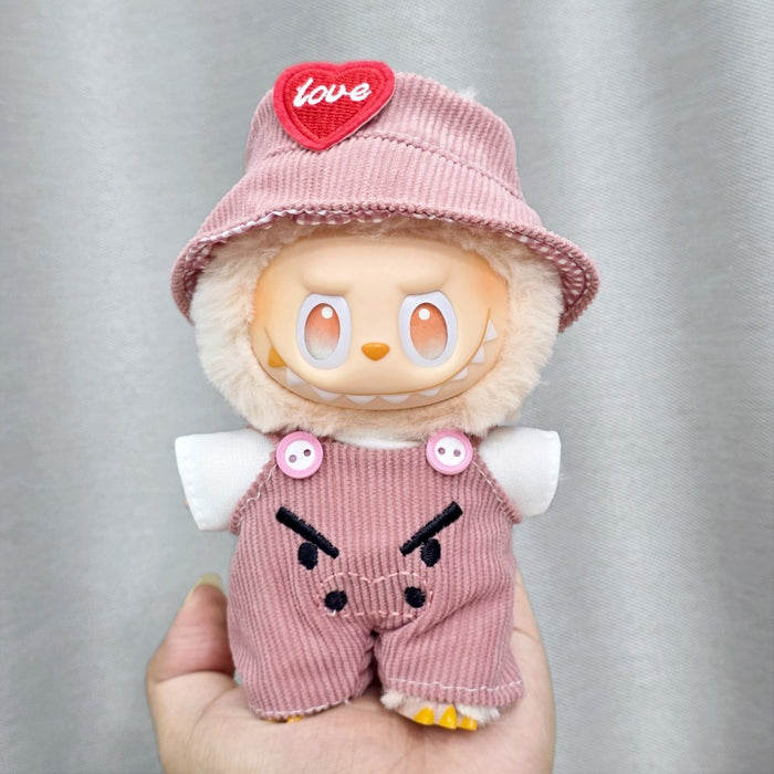Wholesale Sitting Party Doll Clothes Cola  Vinyl Clothes Fisherman Hat Overalls Set