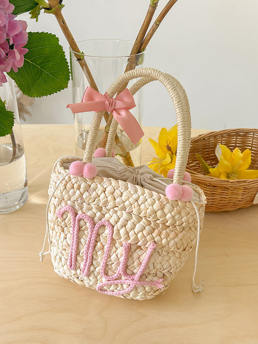 Wholesale Summer Style Summer Simple Girly Style Straw Handbag Candy Color Bow Woven Bag Ready for Beach Travel