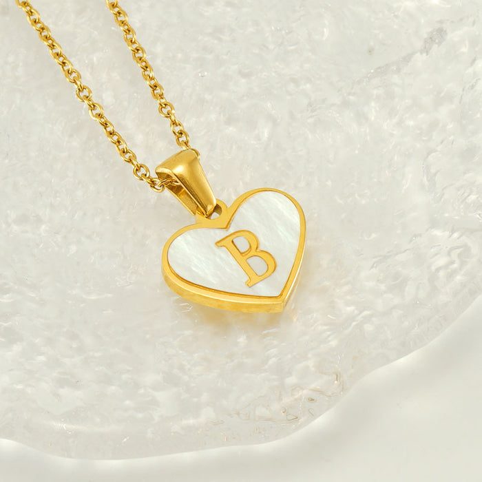 Wholesale 26-letter English letter element heart-shaped stainless steel necklace