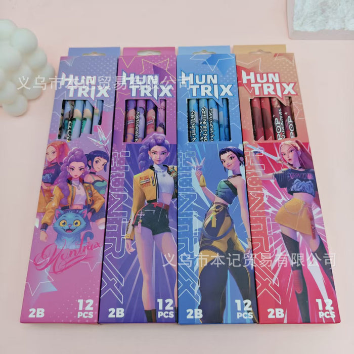 Wholesale Kpop Cartoon 12-Pack Wooden 2B Erasers and Pencils for Kindergarten Students