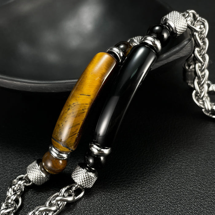 Wholesale Fashionable retro stainless steel chain splicing tiger eye stone titanium steel men's bracelet