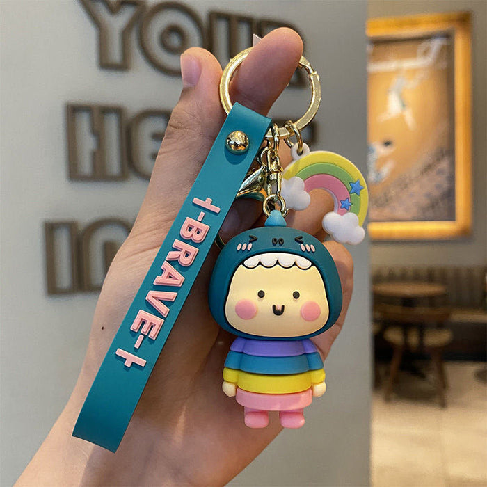 Wholesale  Cartoon Rainbow Dinosaur Keychain Women's Cute Bag Car Keychain Pendant