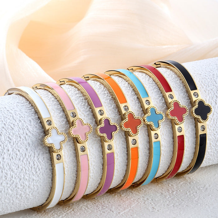 Wholesale Four-leaf clover green oil-drop bracelet titanium steel