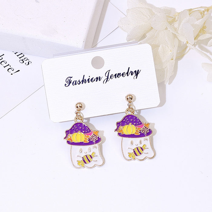 Wholesale Metal Electroplated  Earrings Pumpkin Ghost Pendant Fashion Jewelry Accessory for Women