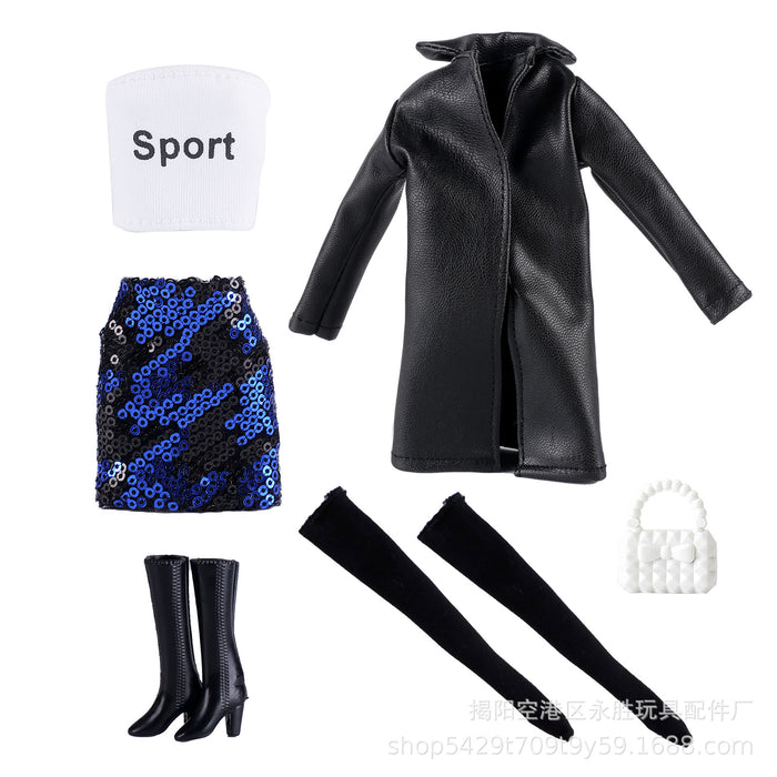 Wholesale Doll  clothes multi-color long leather coat skirt beaded shorts dress