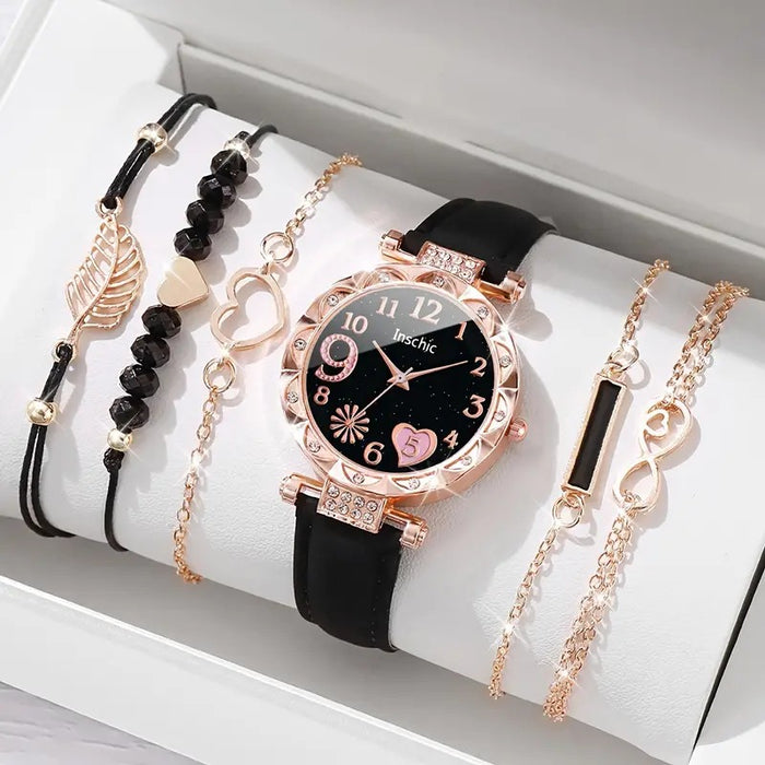 Wholesale Women's Diamond Studded Dial Belt Quartz Watch Bead Bracelet Set Watch JDC-WH-Xilu003