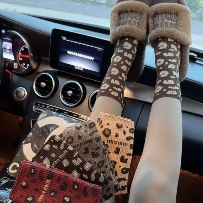 Wholesale  Socks Women's  Trendy All-match Letters Leopard Print  Vintage Stockings High Waist Socks