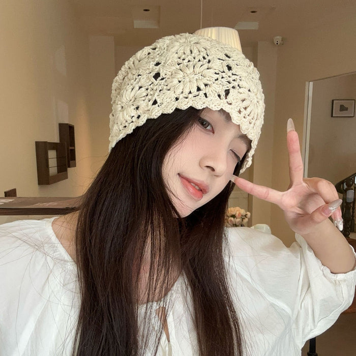 Wholesale New thin hollowed out handmade crochet knitted hat for women, fashionable thin toe cap
