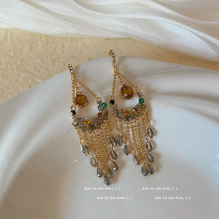 Wholesale Long crystal tassel earrings, light luxury earrings