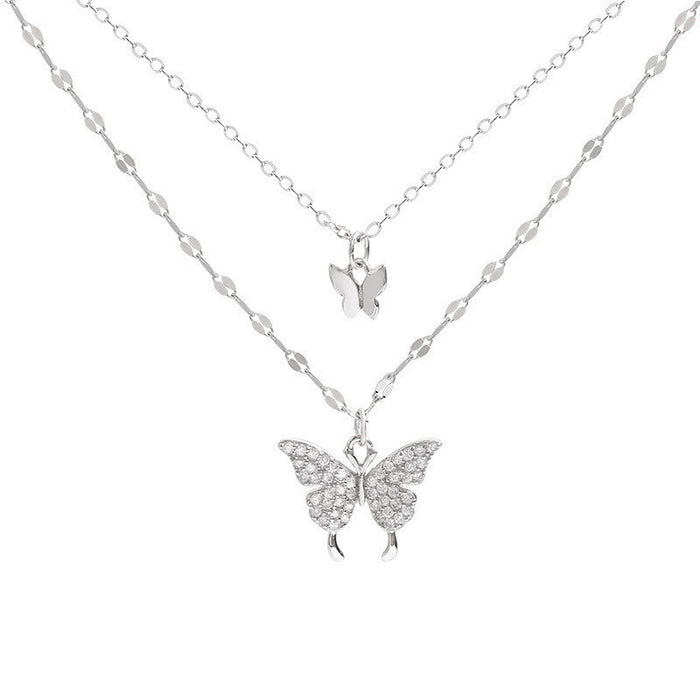 Wholesale Double-layer Butterfly Necklace ~ Flash Diamond  Chain