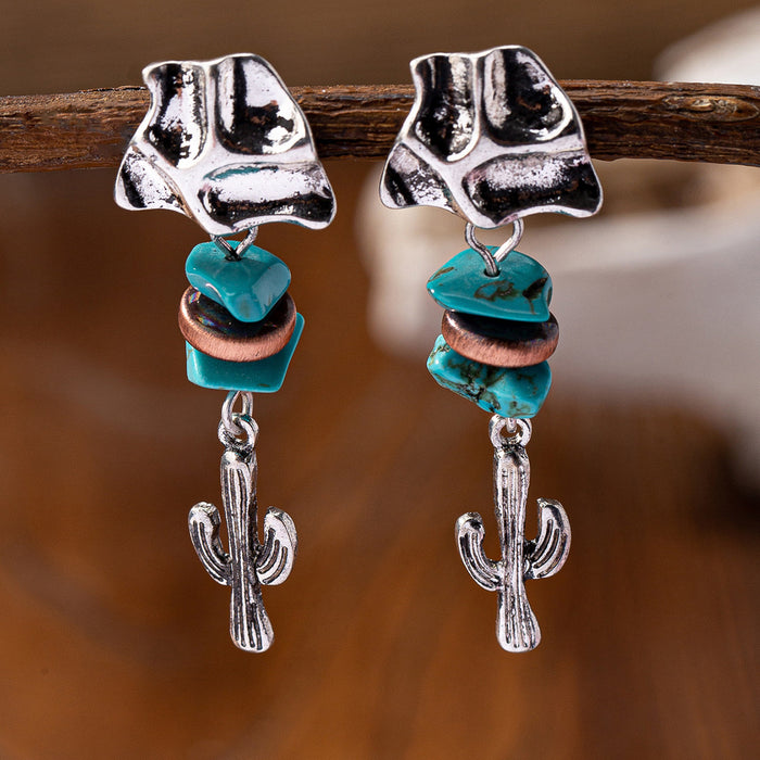 Wholesale Retro turquoise decorative pendant earrings exaggerated personality