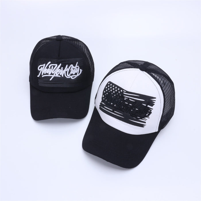 Wholesale Embroidered baseball cap, summer color blocked mesh cap, men's and women's outdoor casual fishing duckbill cap