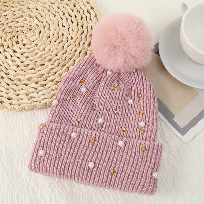 Wholesale Cotton Winter Fur Ball Pearl Rivet Beanie JDC-FH-HXL001