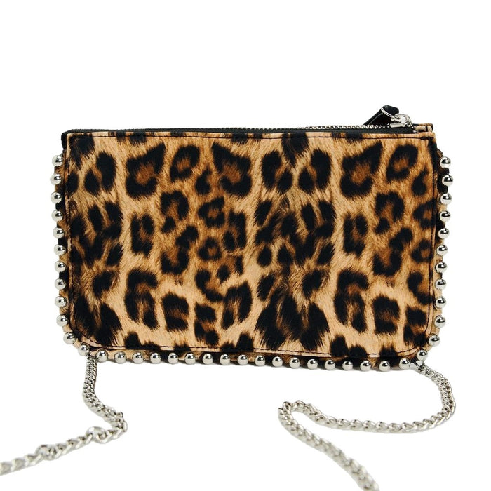 Wholesale Leopard Print Rivet Decorated Mini Shoulder Crossbody Bag