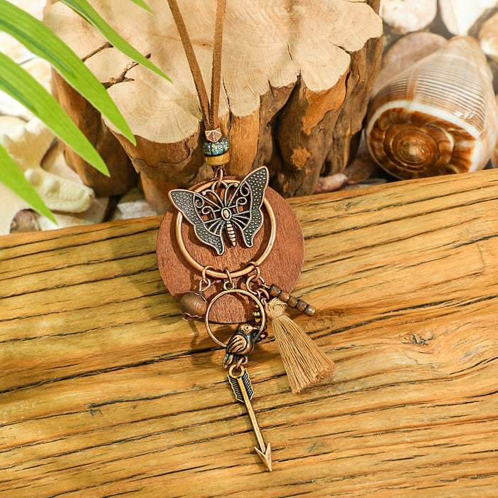 Wholesale Bohemian Dreamcatcher Tassel Earrings and Wooden Pendant Necklace Set