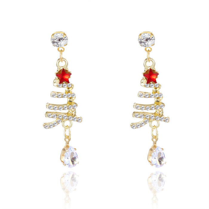Wholesale Christmas Tree Rhinestone Earrings Gold Alloy Boutique Resale Fashion Accessory