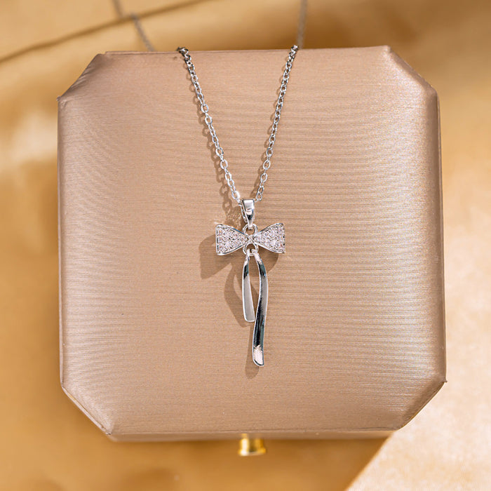 Wholesale Copper Diamond Bow Tassel Necklace JDC-NE-QingYan015