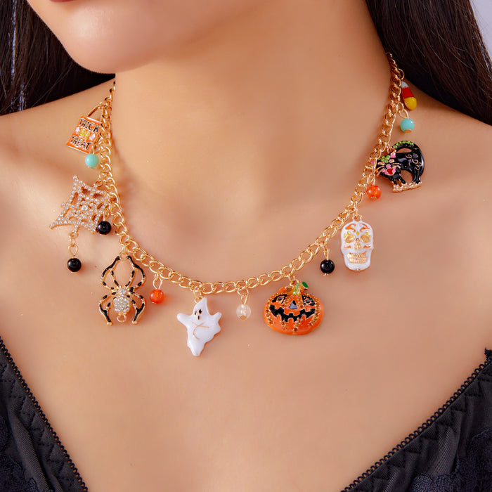 Wholesale  funny fun necklace skull ghost pumpkin cross multi-element hanging decoration short necklace