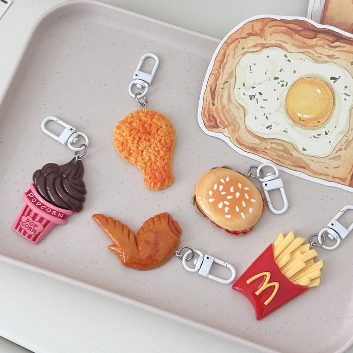 Wholesale M Large Fast Food Keychain Cute Fun Food Play Pendant Hamburger Fries Chicken Legs Chicken Wings Simulation Bag Pendant