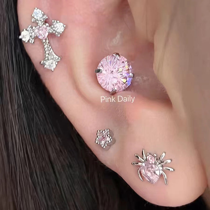 Wholesale New zircon cross stud titanium steel butterfly earrings