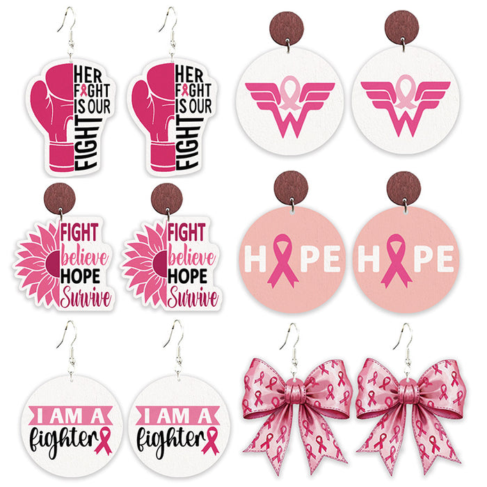 Wholesale Struggle Jewelry Pink Ribbon Wooden Pattern Earrings