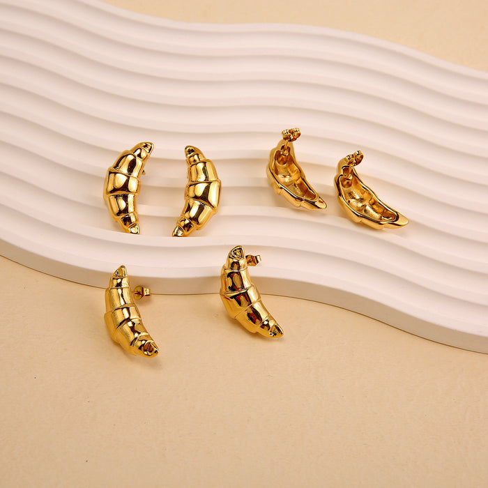 Wholesale High end stainless steel sheep horn bag earrings with personalized and trendy titanium steel spiral pattern earrings