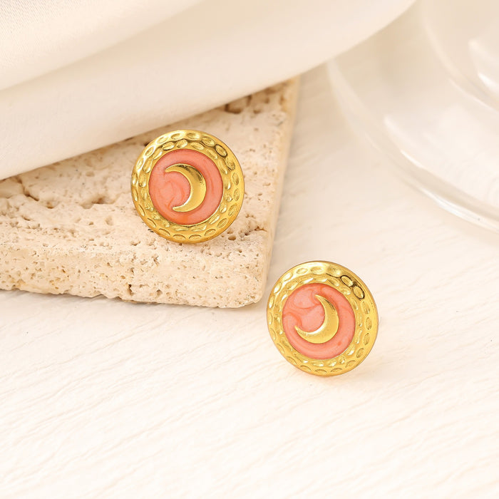 Wholesale Vintage moon pattern drip titanium steel earrings