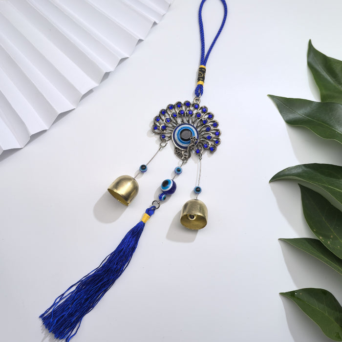 Wholesale Metal copper wind chime pendant, door decoration, copper bell, wind chime, auspicious retro blue pendant